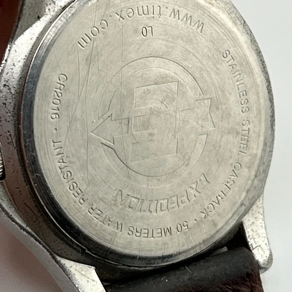 Timex Expedition Mens White Dial Indiglo Field Watch Brown Leather #574